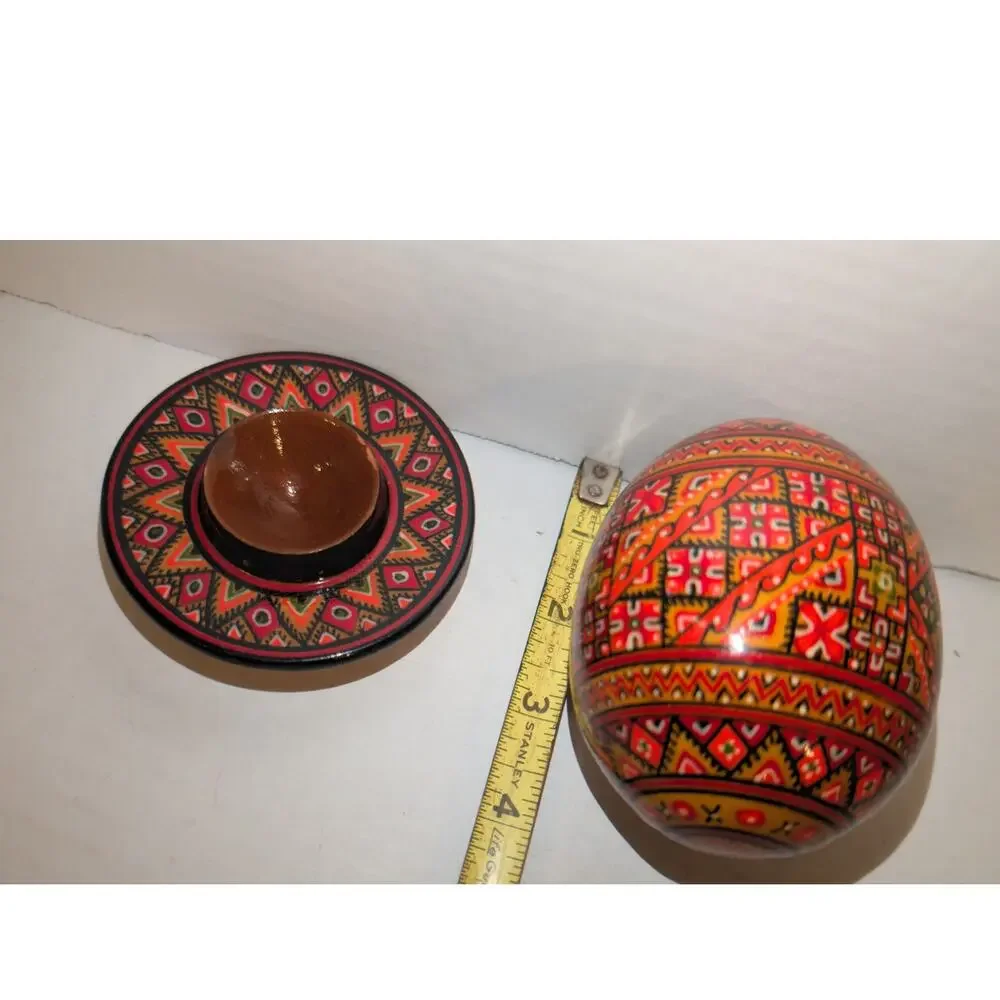 Vintage Ukrainian USSR Hand Painted Wooden Folk Art Egg Stand Pysanka